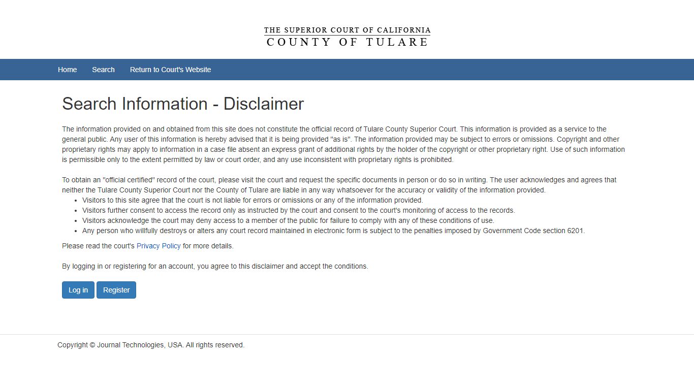 Search Information - Disclaimer | Superior Court of ...