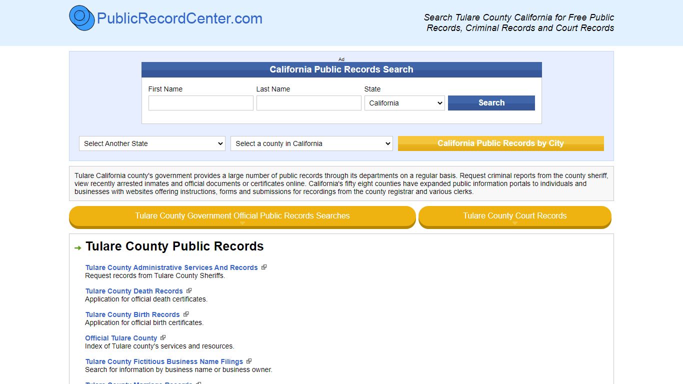 Tulare County California Free Public Records - Court ...