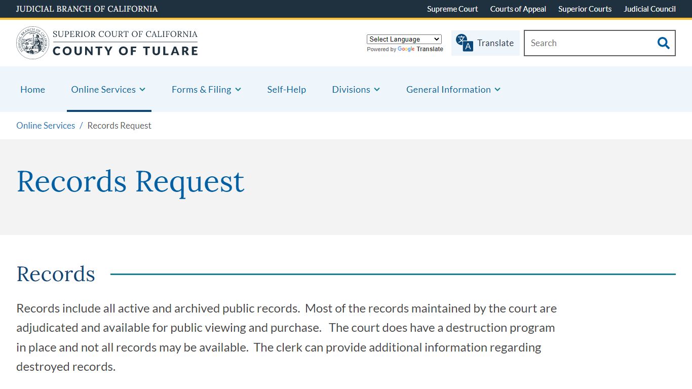 Records Request | Judicial Council of California | County ...