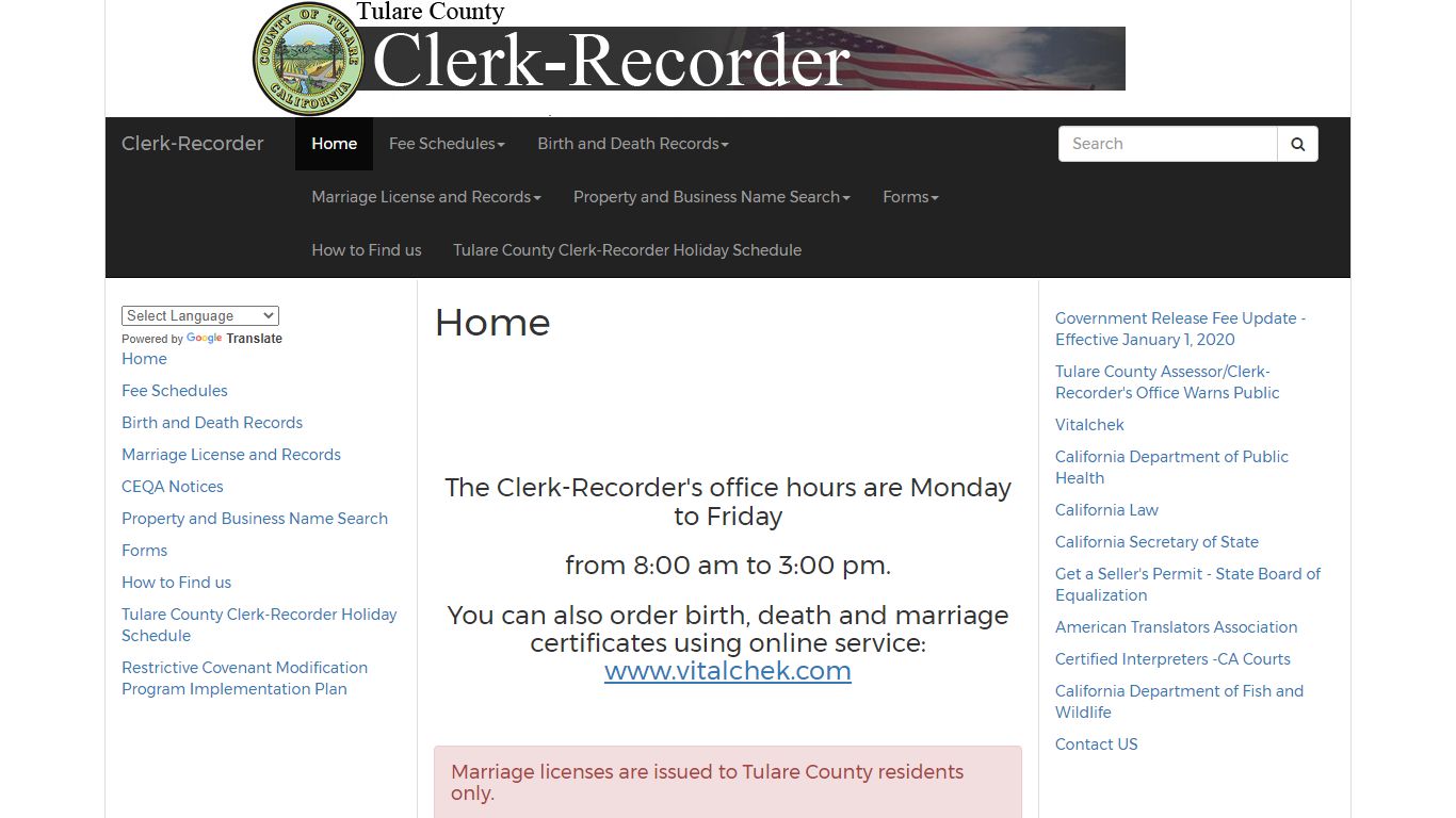 Home - Clerk-Recorder - Tulare County Main